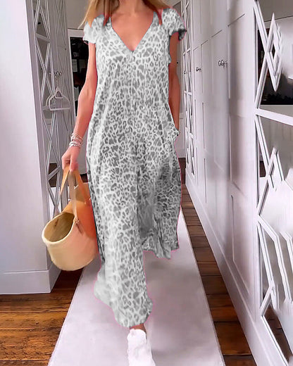 Vestido Mujer Veraniego Escote en V Estampado