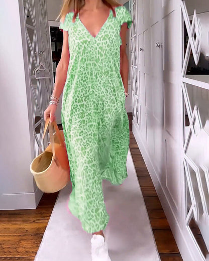 Vestido Mujer Veraniego Escote en V Estampado