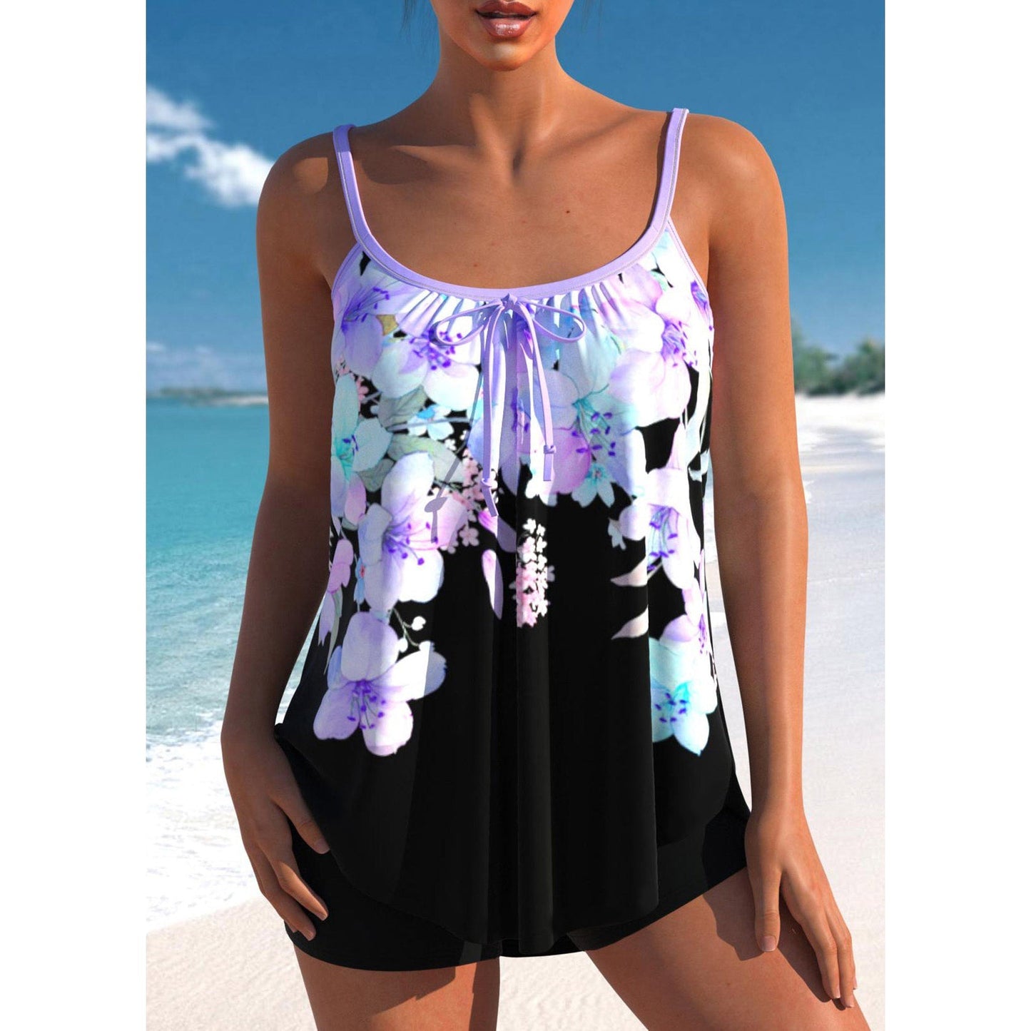 Bañador Tankini Mujer de Talle Alto y Pantalón Corto