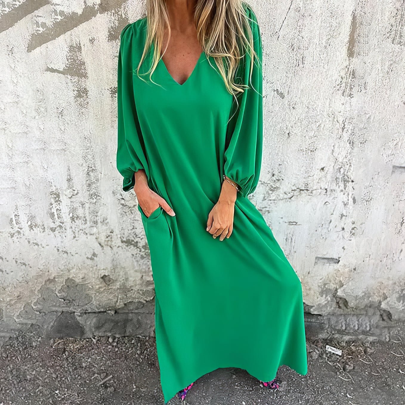 Vestido largo mujer de tejido ligero estilo bohemio con bolsillos