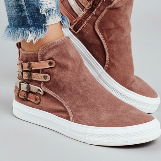 Zapatillas Botín Mujer de Lona con Cremallera y Correas - Mavetta