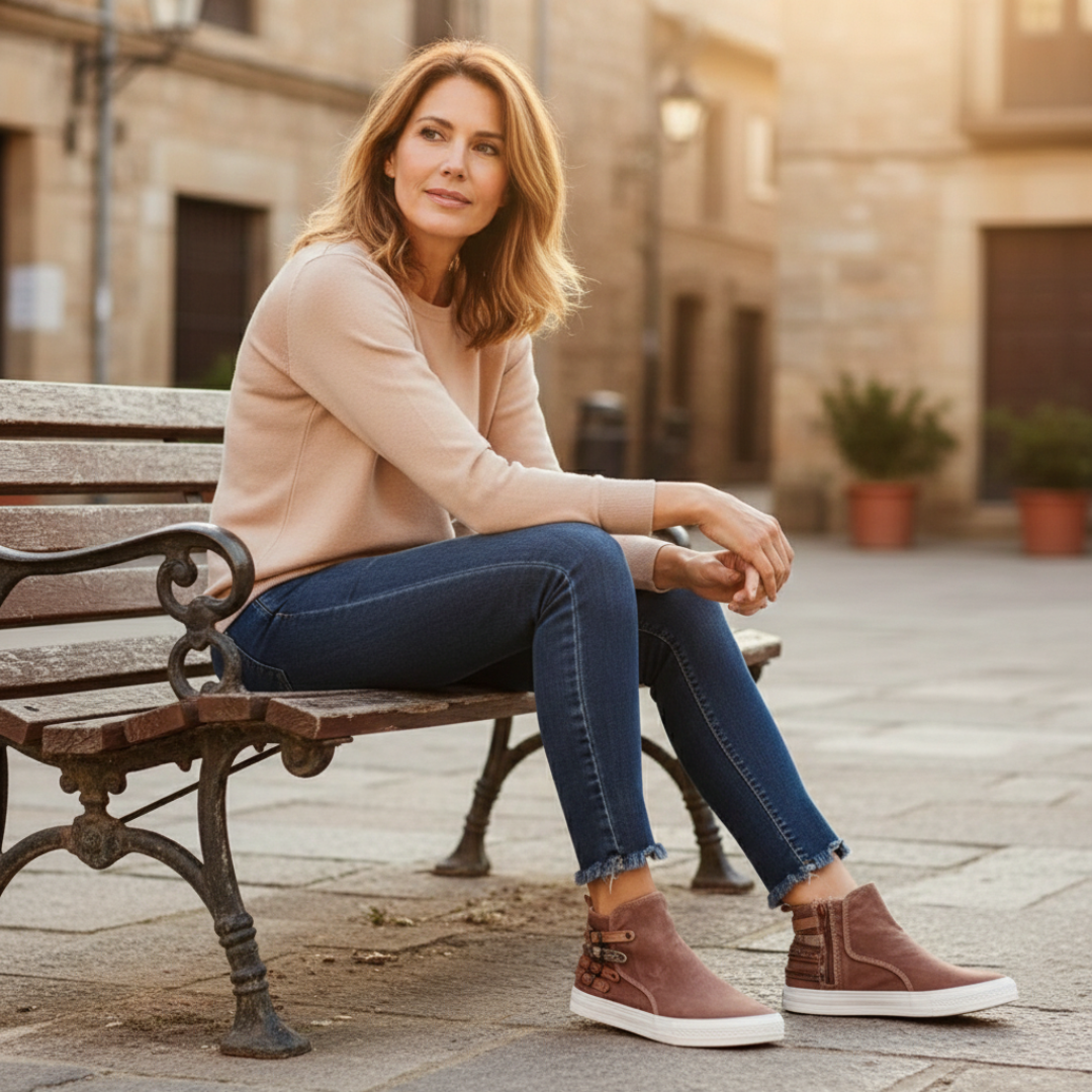 Zapatillas Botín Mujer de Lona con Cremallera y Correas
