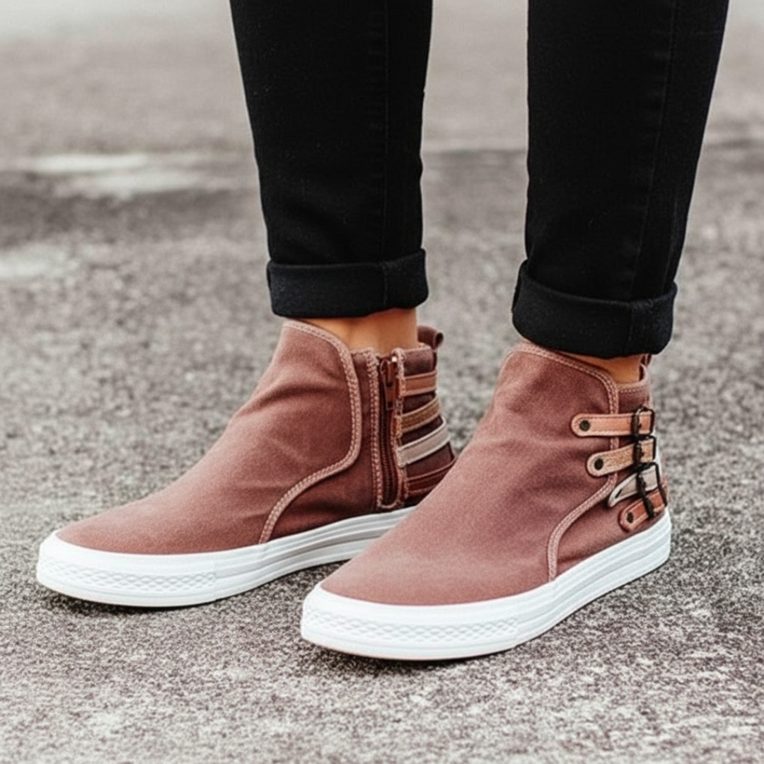 Zapatillas Botín Mujer de Lona con Cremallera y Correas