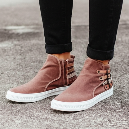 Zapatillas Botín Mujer de Lona con Cremallera y Correas