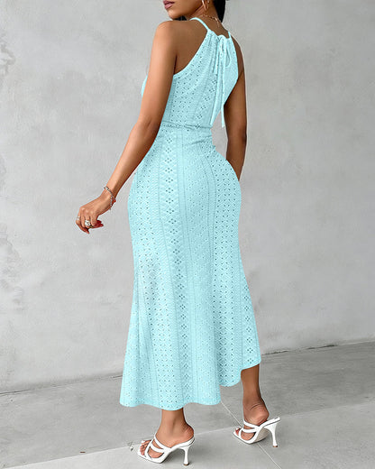 Vestido midi mujer Jacquard halter abertura verano