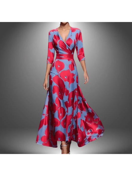 Vestido midi mujer de poliéster cuello en v manga media - Mavetta