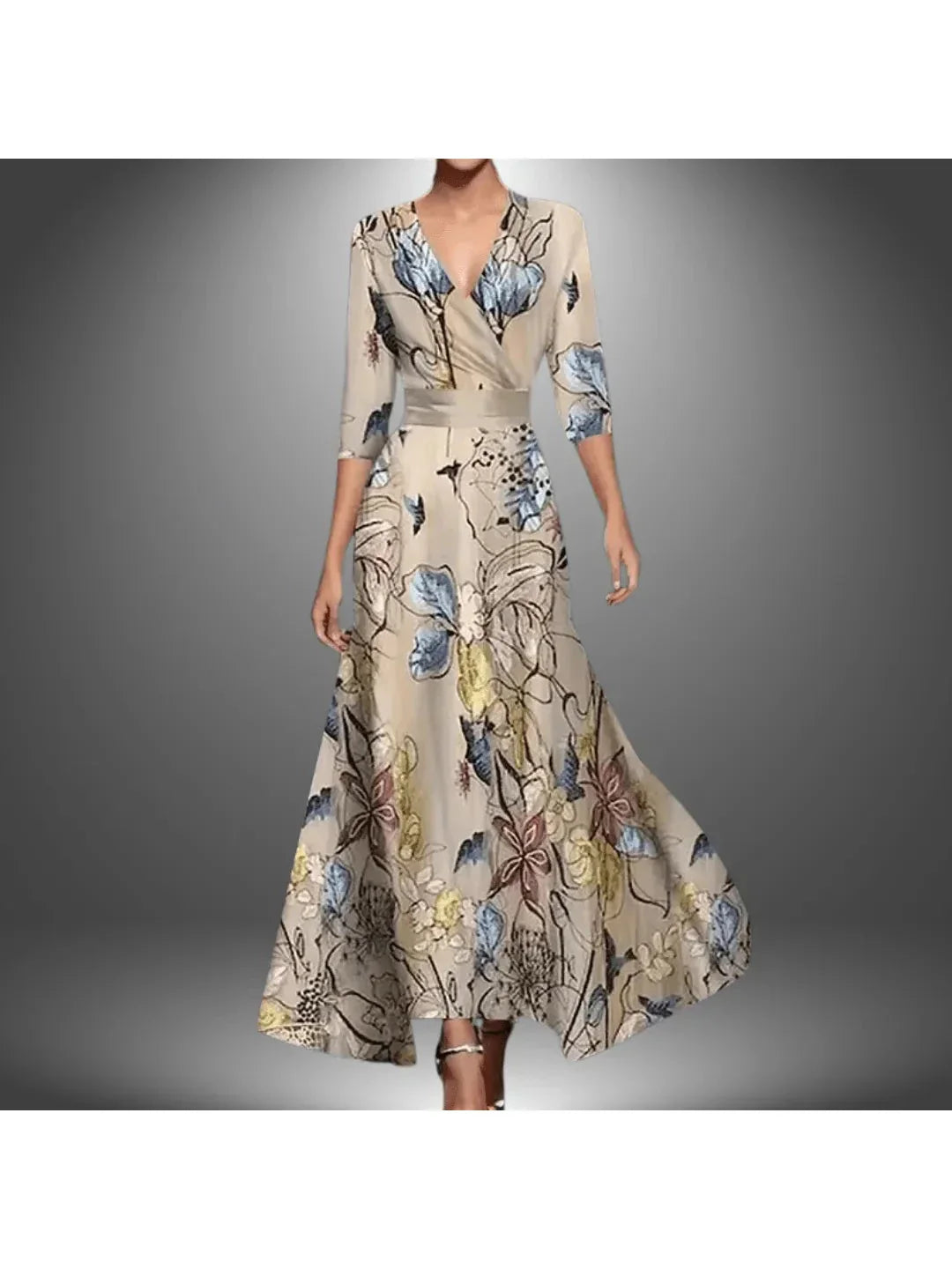 Vestido midi mujer de poliéster cuello en v manga media
