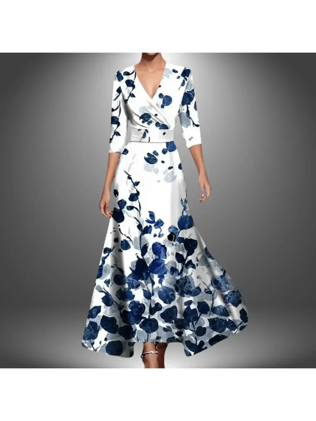 Vestido midi mujer de poliéster cuello en v manga media