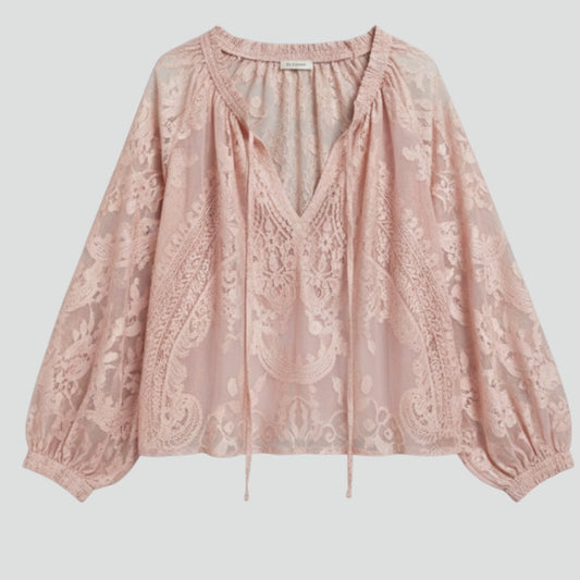 Blusa Mujer Boho Bordado Manga Larga Escote en V - Mavetta