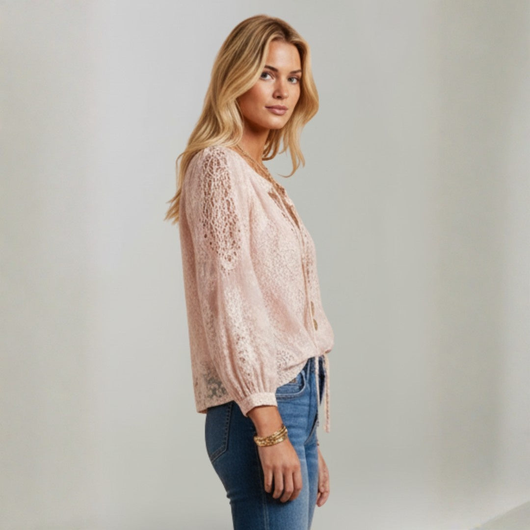 Blusa Mujer Boho Bordado Manga Larga Escote en V