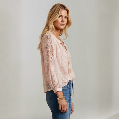 Blusa Mujer Boho Bordado Manga Larga Escote en V
