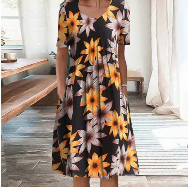 Vestido casual mujer con estampado floral y bolsillos