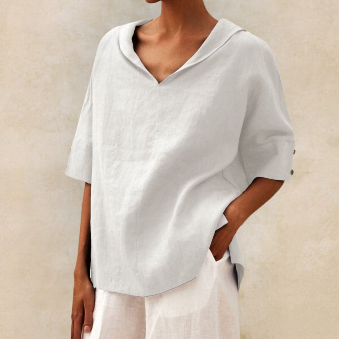 Blusa Mujer de Lino Casual Cuello en V