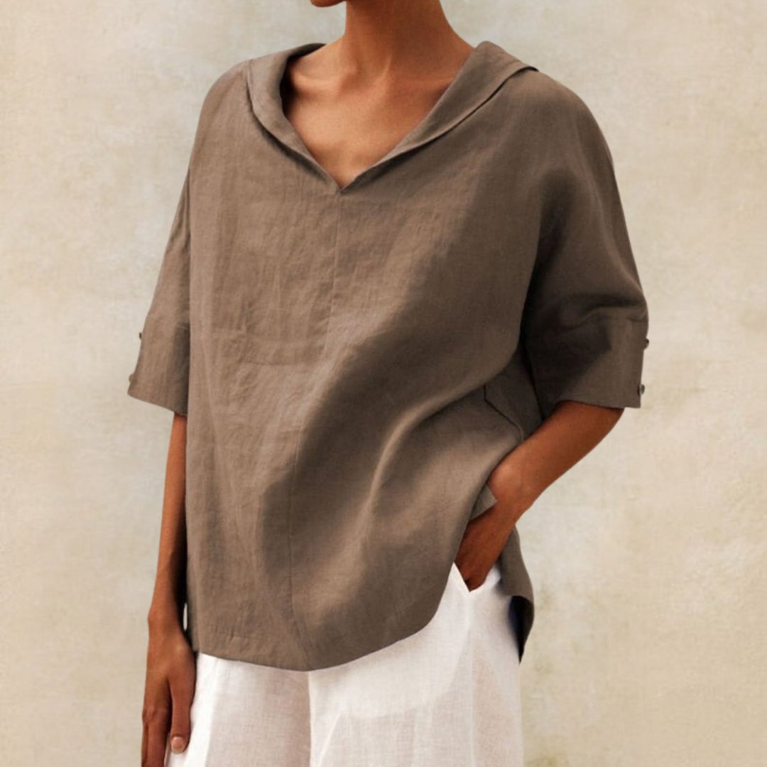 Blusa Mujer de Lino Casual Cuello en V