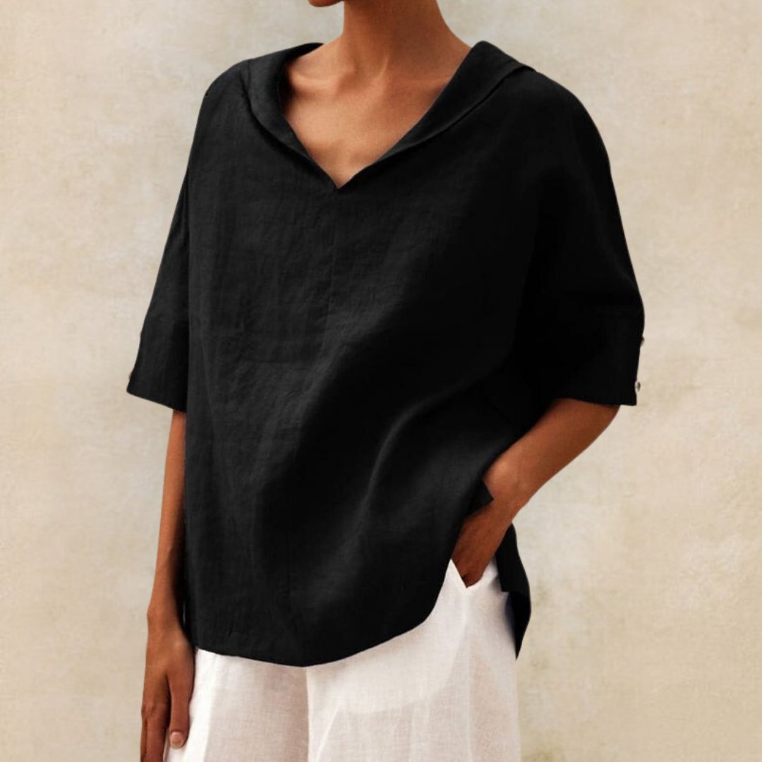 Blusa Mujer de Lino Casual Cuello en V