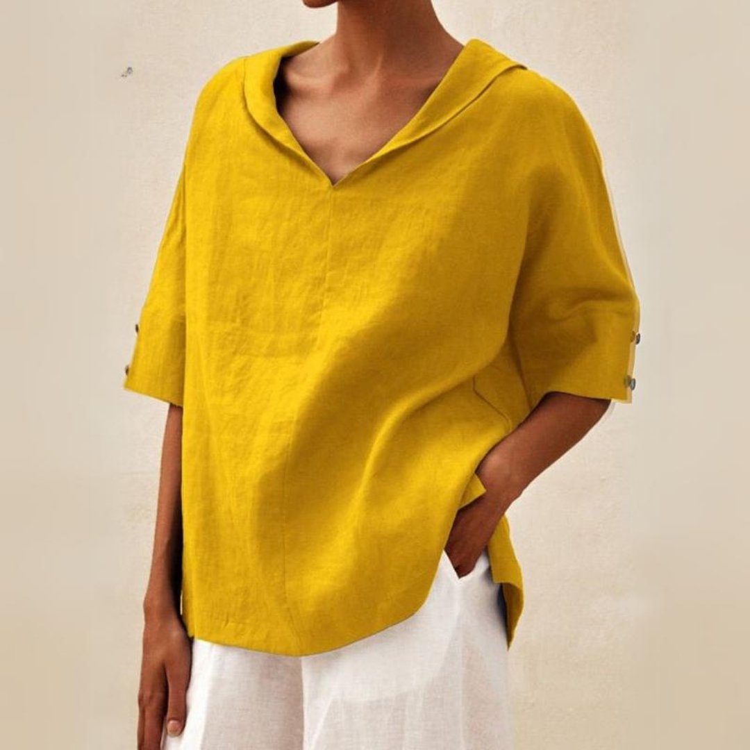 Blusa Mujer de Lino Casual Cuello en V