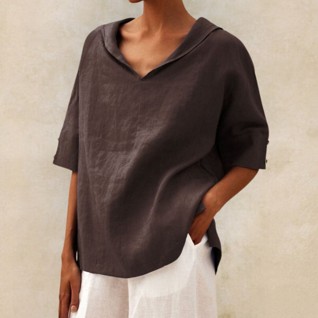 Blusa Mujer de Lino Casual Cuello en V