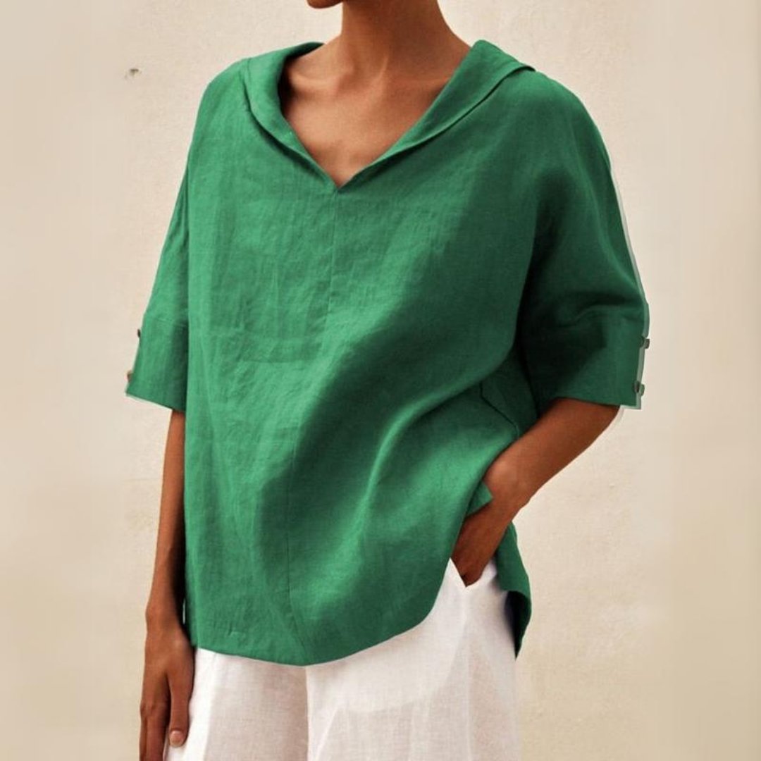Blusa Mujer de Lino Casual Cuello en V - Mavetta