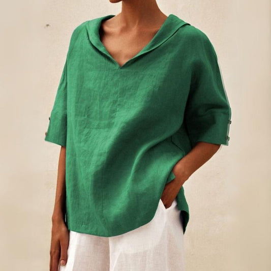 Blusa Mujer de Lino Casual Cuello en V - Mavetta
