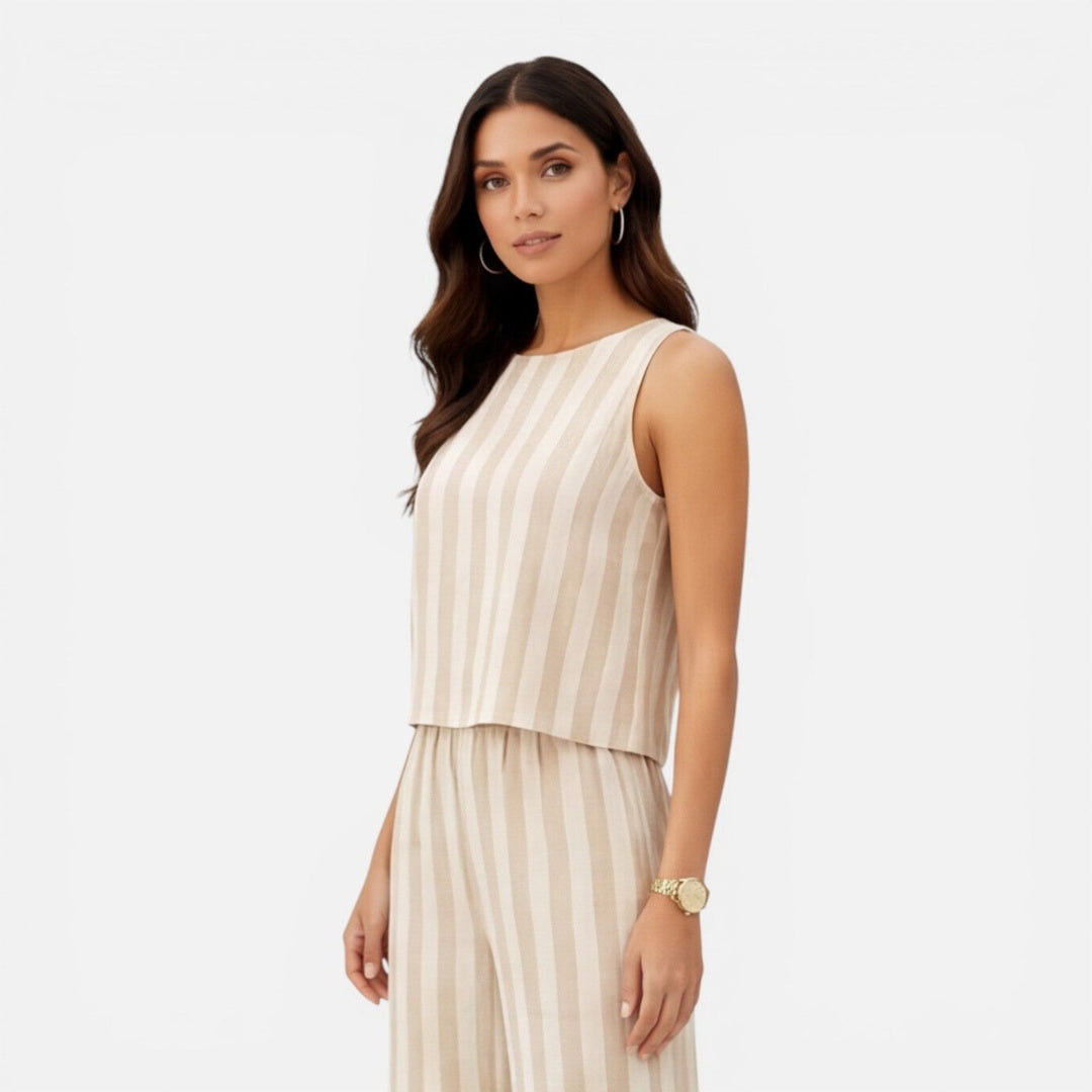 Conjunto Mujer y Pantalón Palazzo Rayas Ajuste Amplio