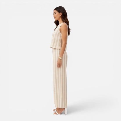 Conjunto Mujer y Pantalón Palazzo Rayas Ajuste Amplio