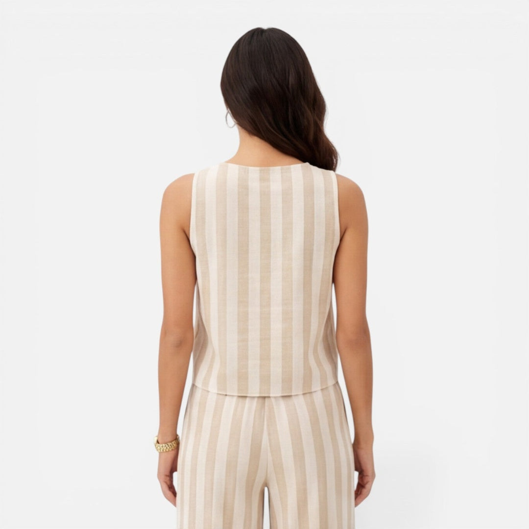 Conjunto Mujer y Pantalón Palazzo Rayas Ajuste Amplio