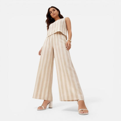 Conjunto Mujer y Pantalón Palazzo Rayas Ajuste Amplio