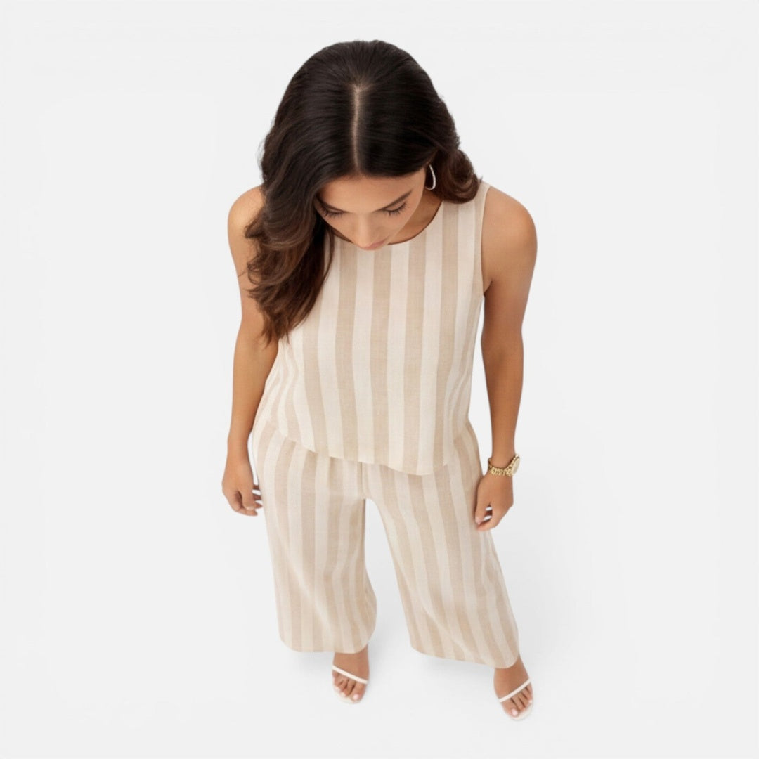 Conjunto Mujer y Pantalón Palazzo Rayas Ajuste Amplio