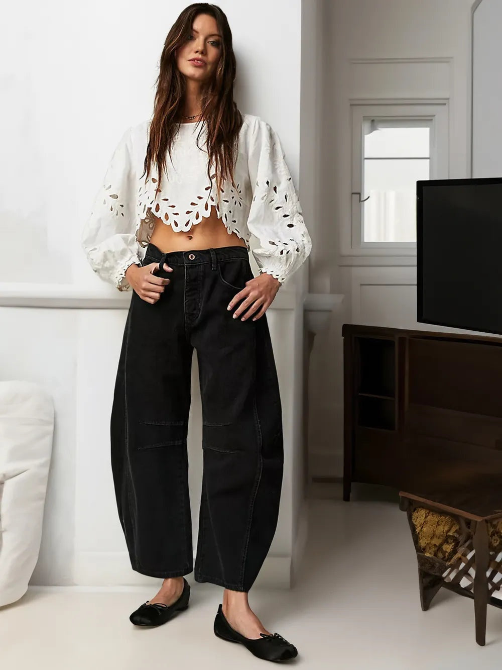 Vaqueros Mujer Cintura Alta Rotos Corte Wide Leg