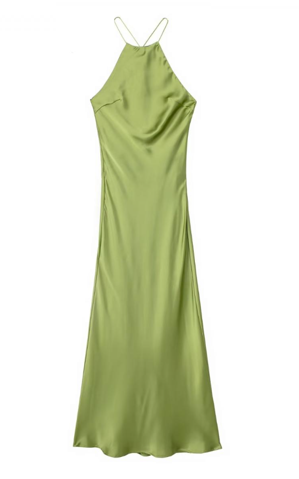 Vestido Largo Mujer Satén Espalda Descubierta Primavera Verano