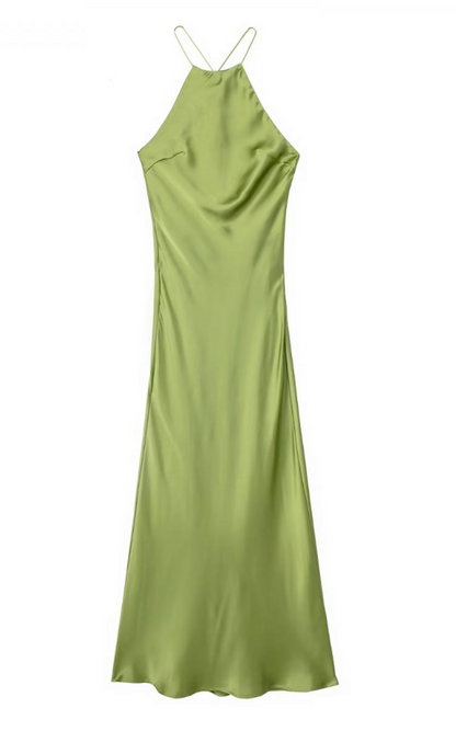 Vestido Largo Mujer Satén Espalda Descubierta Primavera Verano