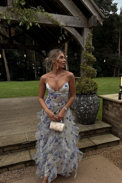 Vestido Largo Mujer de Volantes y Tirantes Estampado Floral