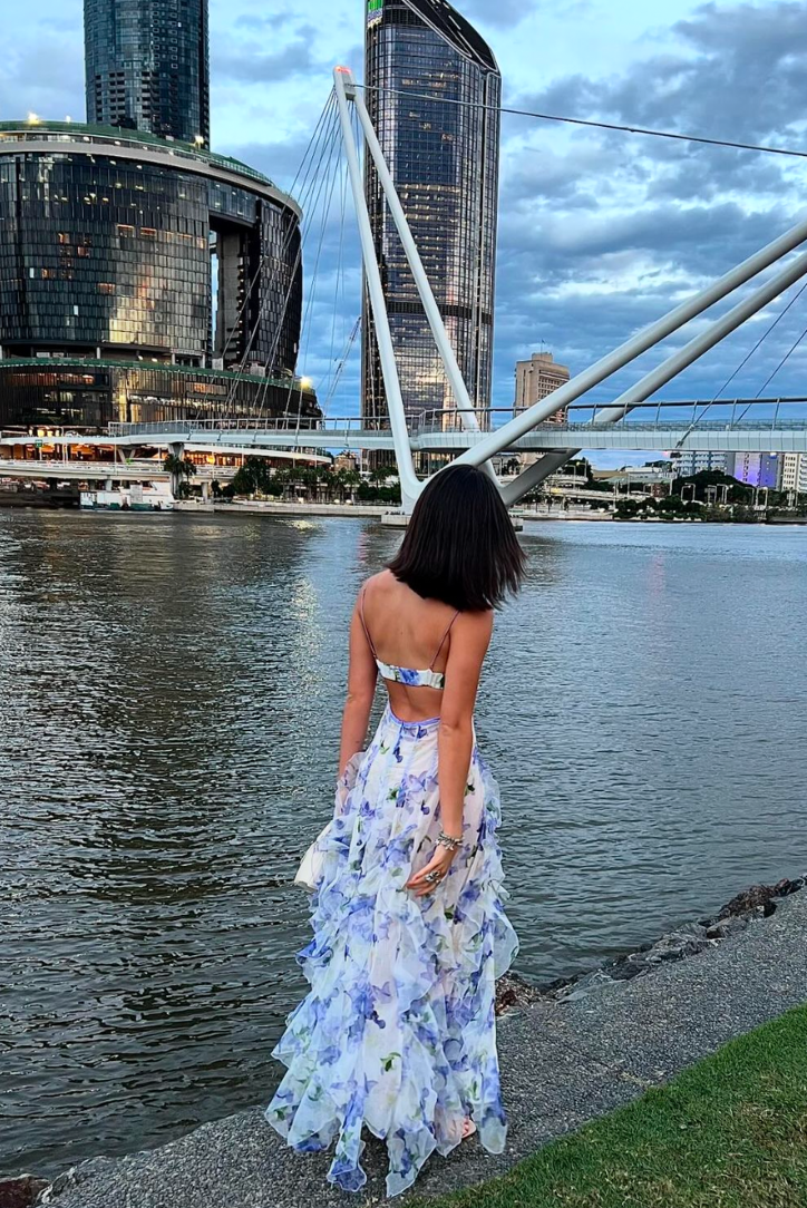 Vestido Largo Mujer de Volantes y Tirantes Estampado Floral