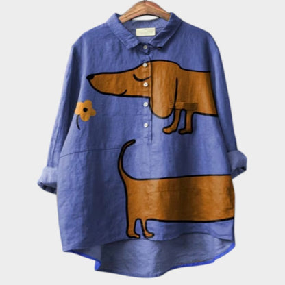 Blusa Mujer de Lino Estampada Corte Oversize