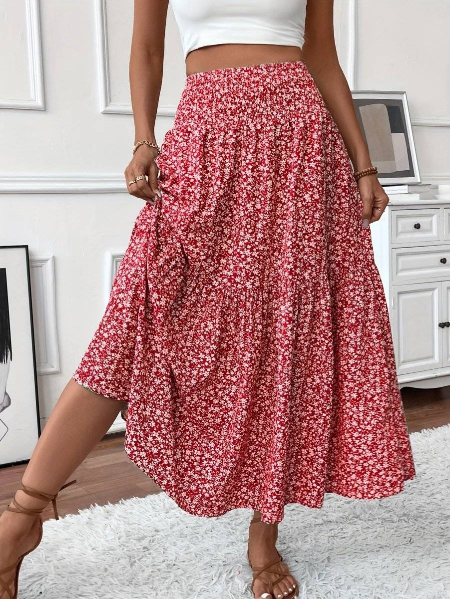Falda larga mujer con estampado floral vuelo ligero