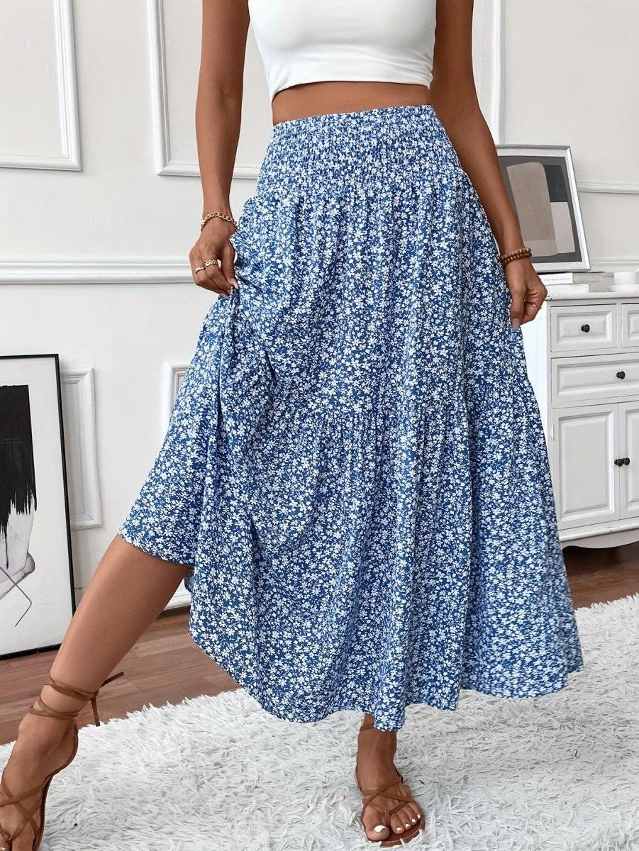 Falda larga mujer con estampado floral vuelo ligero