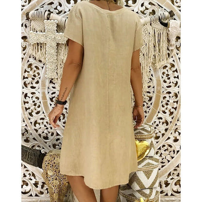 Vestido mini mujer de lino escote en v mangas cortas