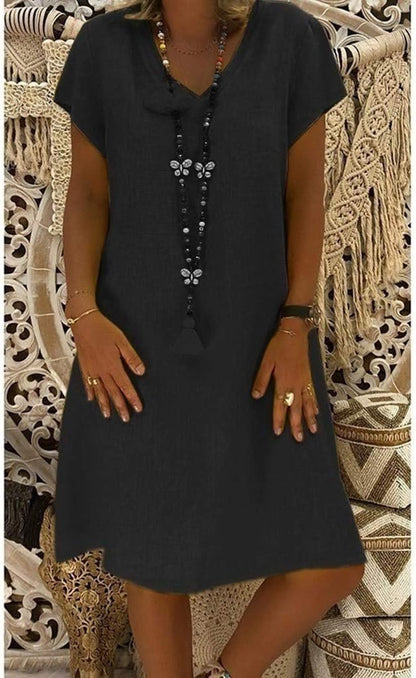 Vestido mini mujer de lino escote en v mangas cortas