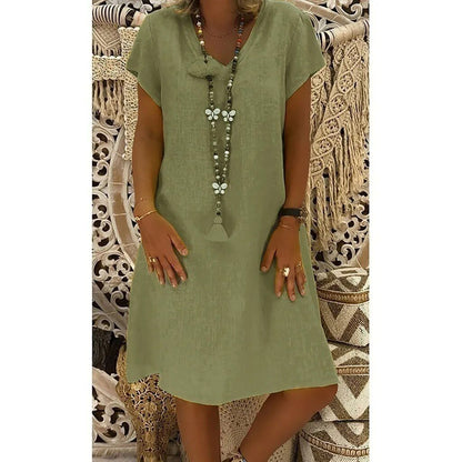 Vestido mini mujer de lino escote en v mangas cortas