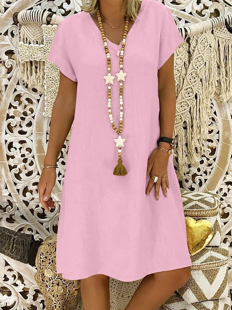 Vestido mini mujer de lino escote en v mangas cortas