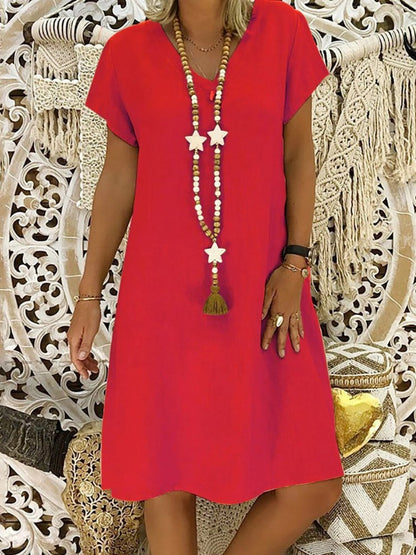 Vestido mini mujer de lino escote en v mangas cortas