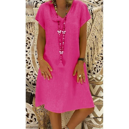 Vestido mini mujer de lino escote en v mangas cortas