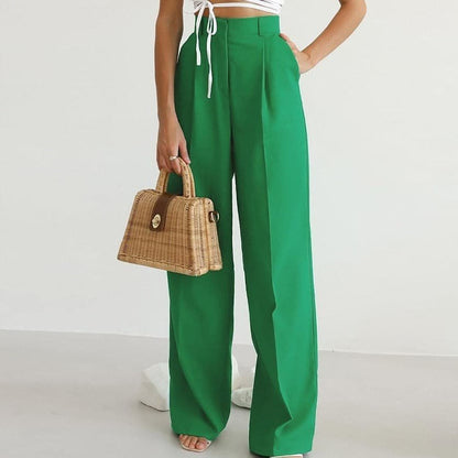Pantalones Lino Mujer Talle Alto Anchos con Pliegues Elegantes - Mavetta