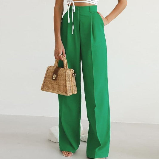 Pantalones Lino Mujer Talle Alto Anchos con Pliegues Elegantes - Mavetta