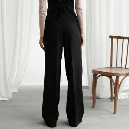 Pantalones Lino Mujer Talle Alto Anchos con Pliegues Elegantes