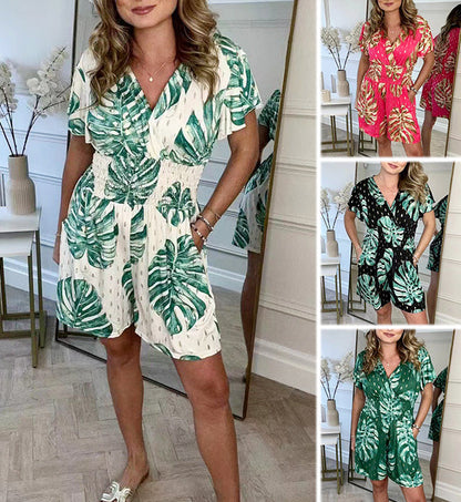 Vestido Veraniego Mujer Estampado Palmeras Corte Relajado