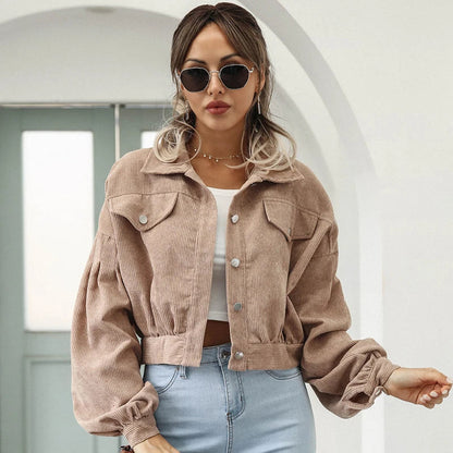 Chaqueta Mujer de Pana Corte Cropped Cuello Solapa Botones