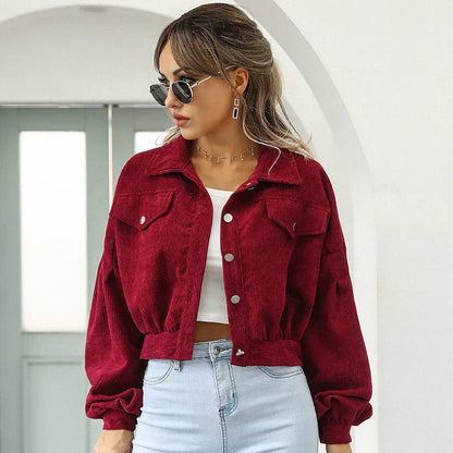 Chaqueta Mujer de Pana Corte Cropped Cuello Solapa Botones