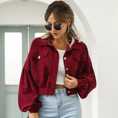 Chaqueta Mujer de Pana Corte Cropped Cuello Solapa Botones
