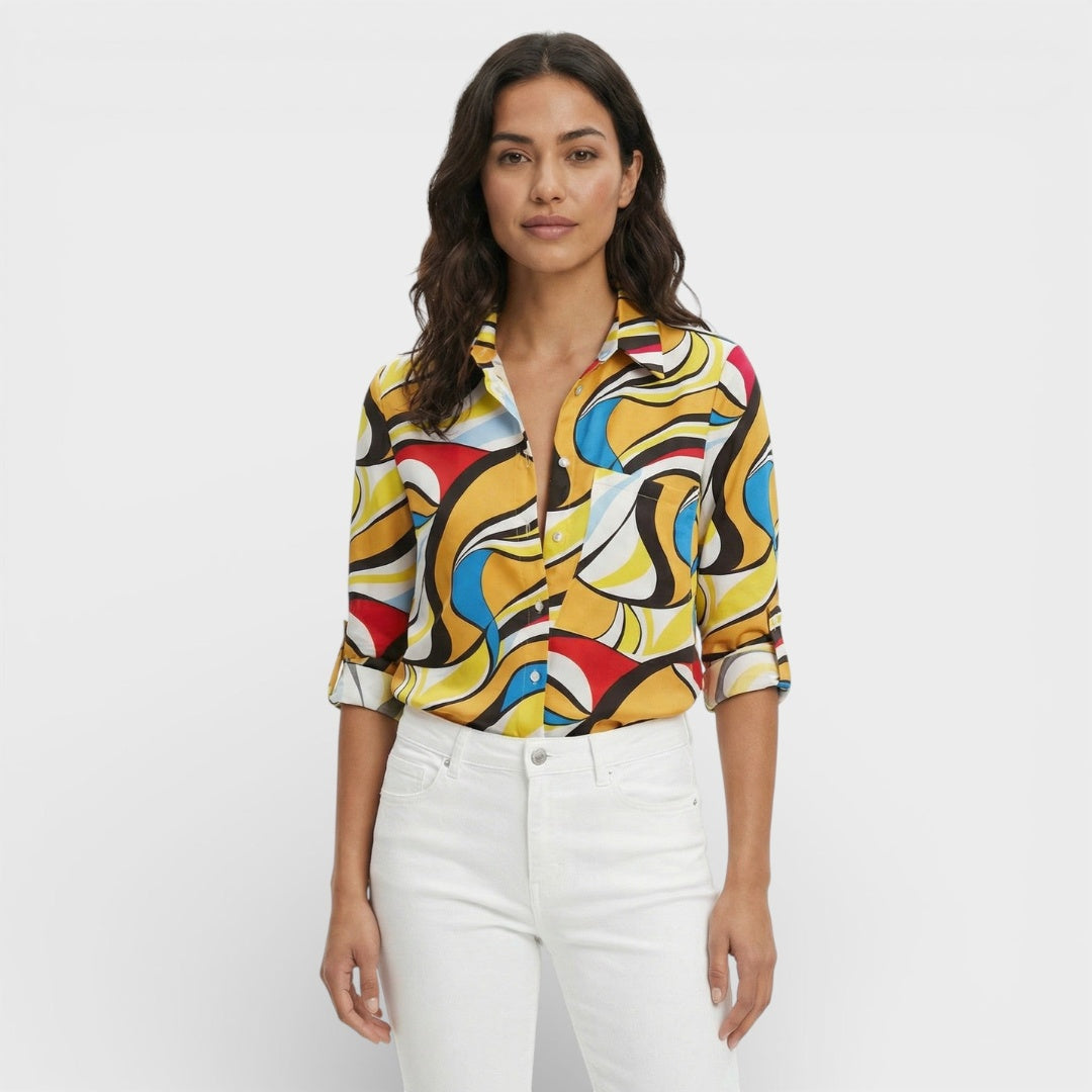 Blusa Mujer Estampada Manga Larga Cuello Clasico